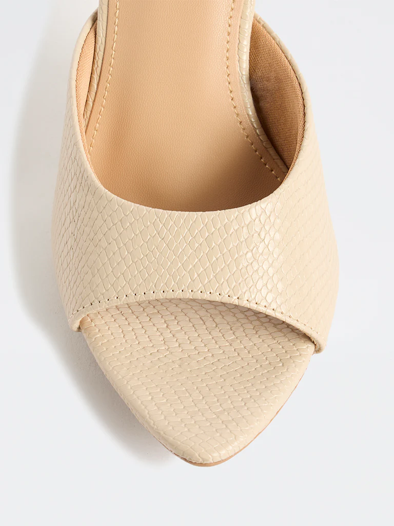 LUNA BLU Beige Reptile-Textured Flared-Heel sandals - Image 4