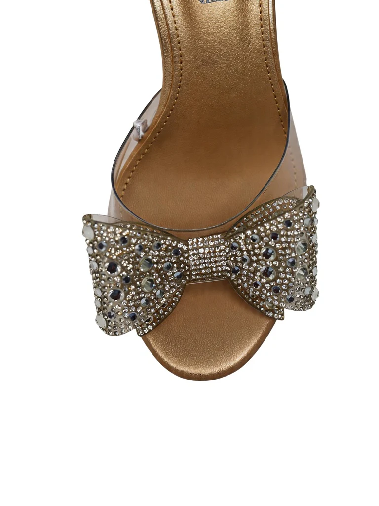 LUNA BLU Beige Rhinestone Bow Embellished Stiletto Sandals - Image 3