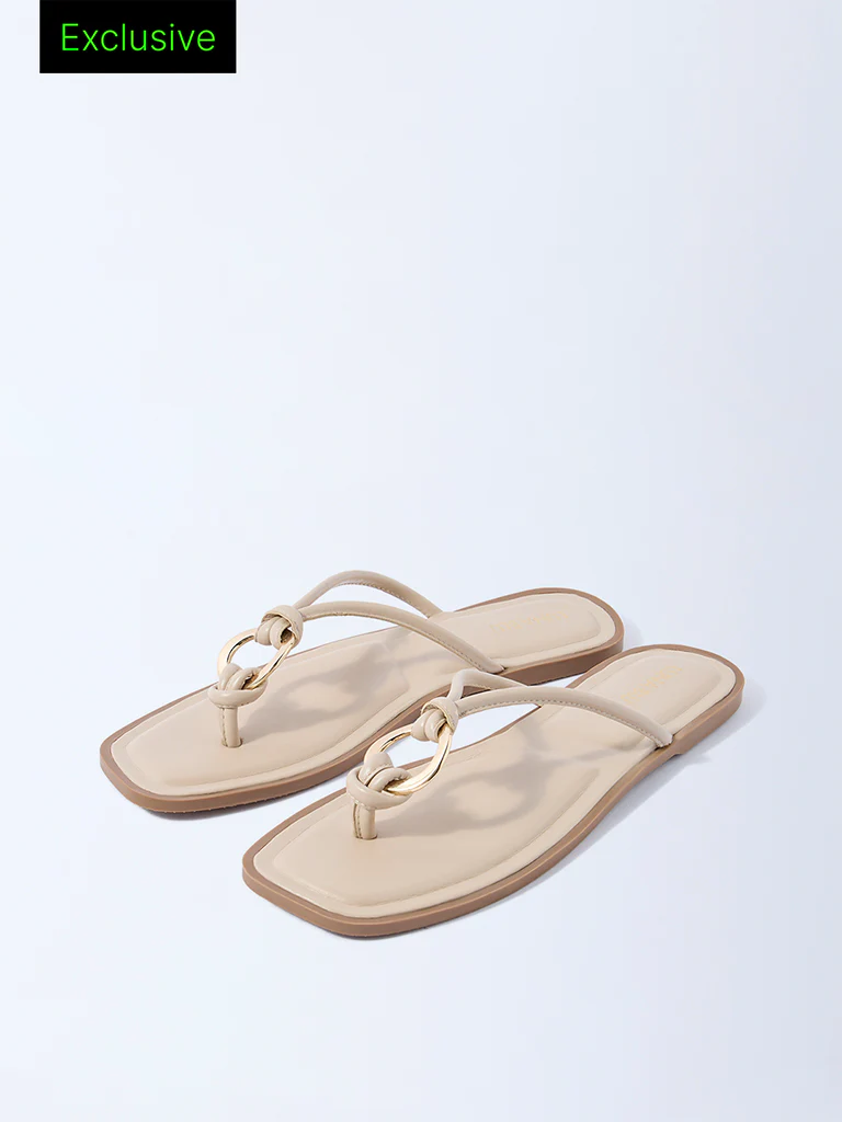 LUNA BLU Beige Ring-Detailed Slides - Exclusive