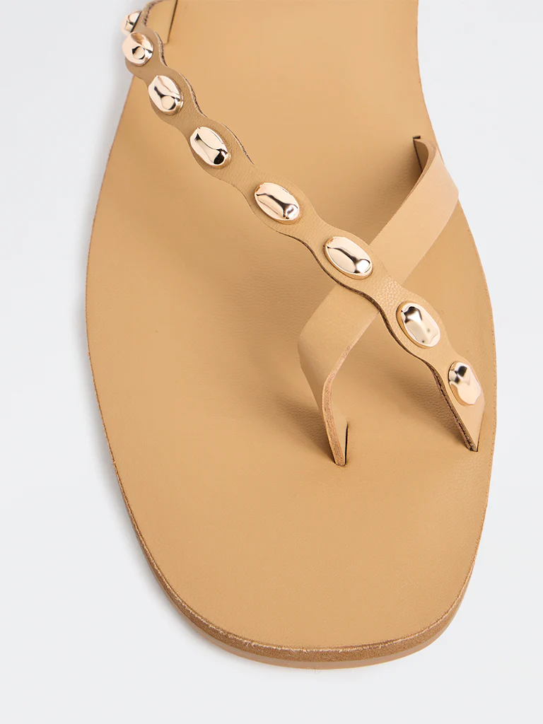 LUNA BLU Beige Stud-Detailed Slides - Image 3