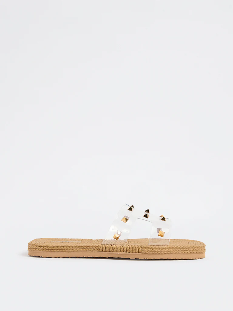 LUNA BLU Beige Stud-Detailed Slides - Image 2