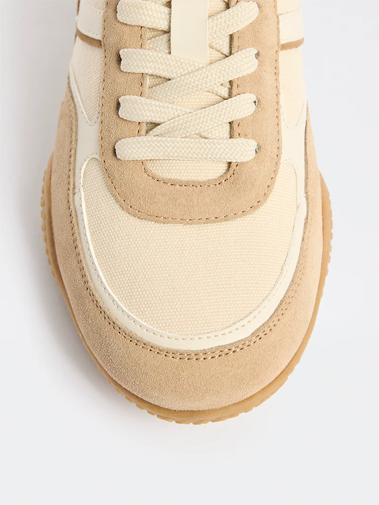 LUNA BLU Beige Suede Lace-Up Sneakers - Image 3