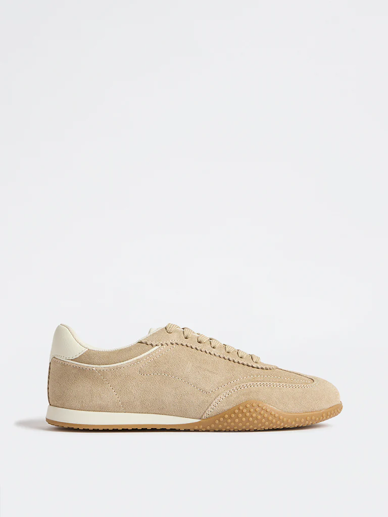 LUNA BLU Beige Suede Lace-Up Trainer Sneakers - Image 2