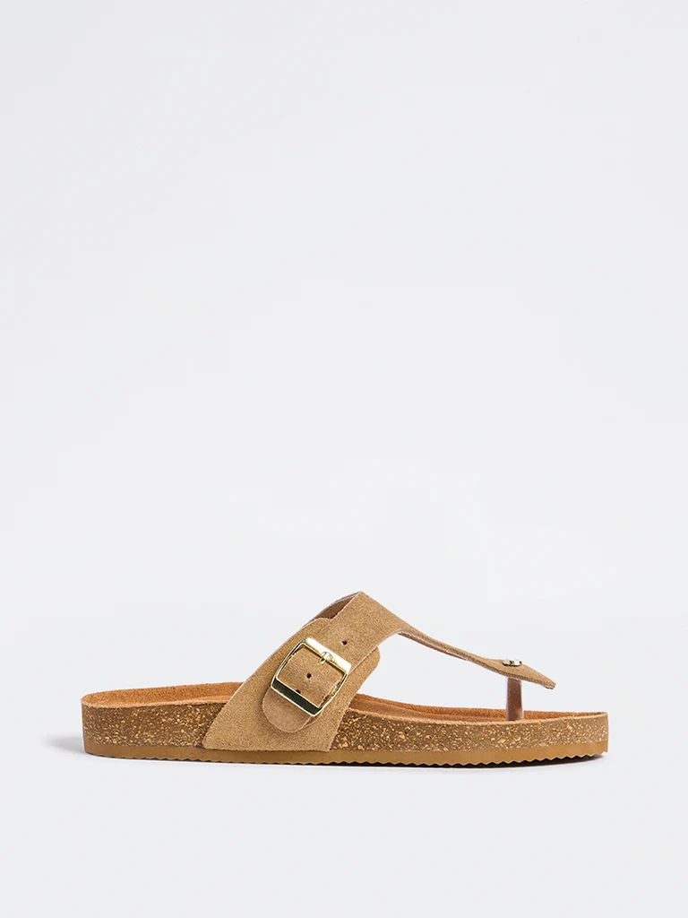 LUNA BLU Beige T-Strap Suede Sandals - Image 2