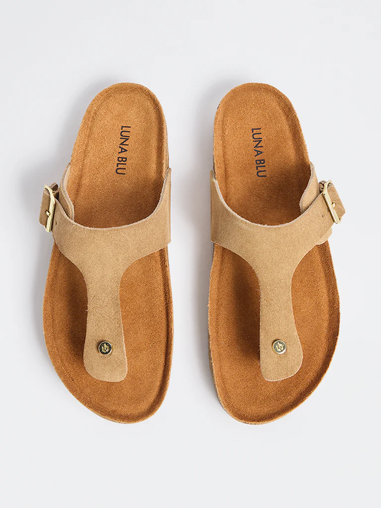 LUNA BLU Beige T-Strap Suede Sandals - Image 3