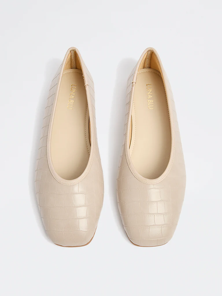 LUNA BLU Beige Textured Ballerinas - Image 3