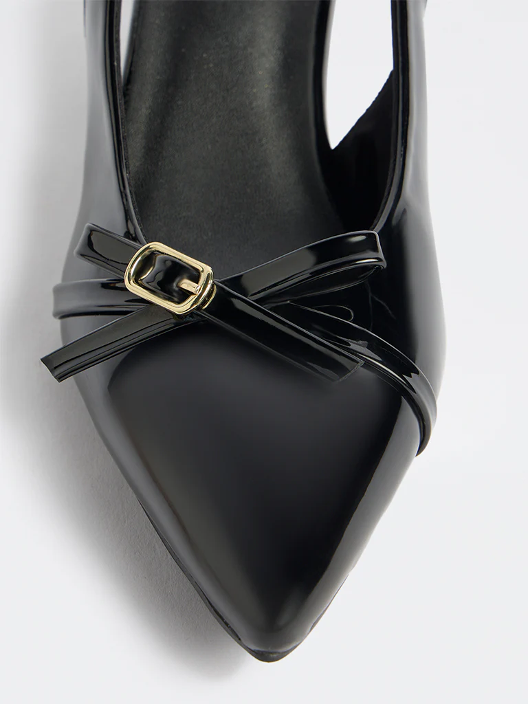 LUNA BLU Black Bow-Detail Slingback Heel Shoes - Image 3