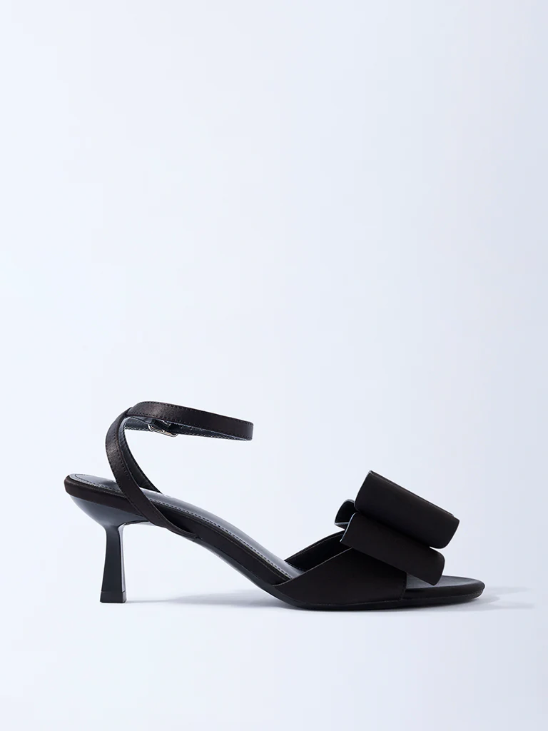 LUNA BLU Black Bow-Detailed Heel Sandals