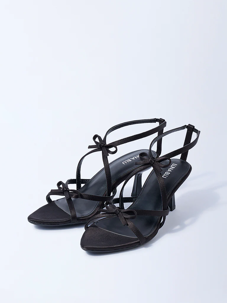 LUNA BLU Black Bow-Detailed Stiletto Heel Sandals - Image 3