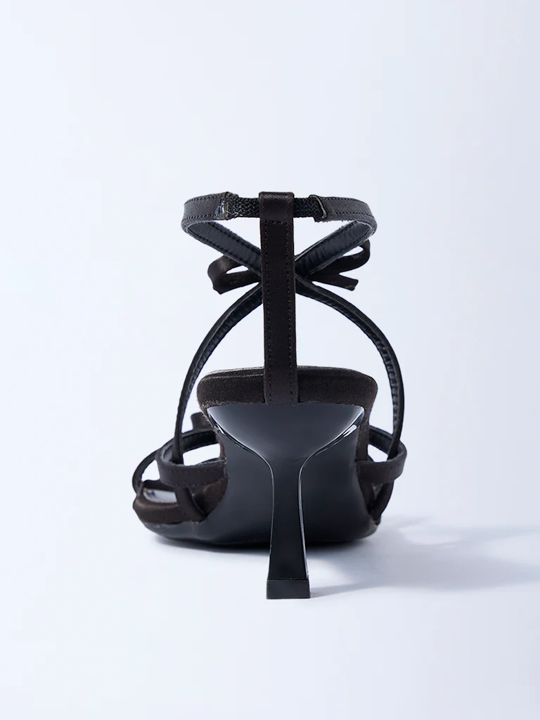 LUNA BLU Black Bow-Detailed Stiletto Heel Sandals - Image 4