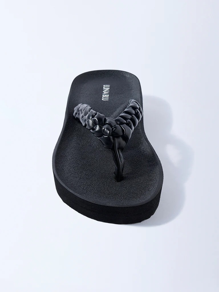 LUNA BLU Black Braided Comfort Flip-Flops - Image 3