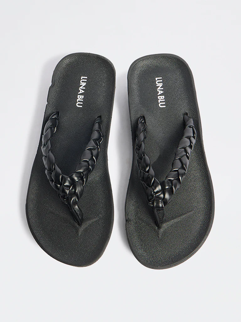 LUNA BLU Black Braided Comfort Flip-Flops