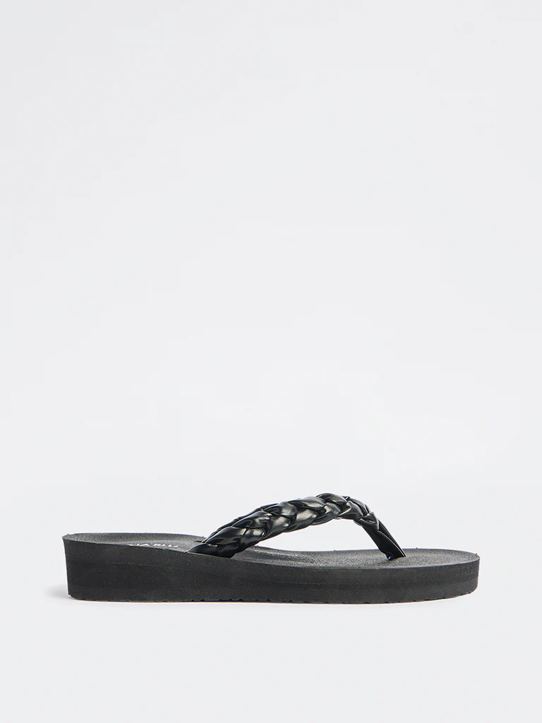 LUNA BLU Black Braided Comfort Flip-Flops - Image 4