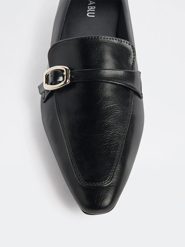 LUNA BLU Black Buckle-Detail Loafers - Image 4