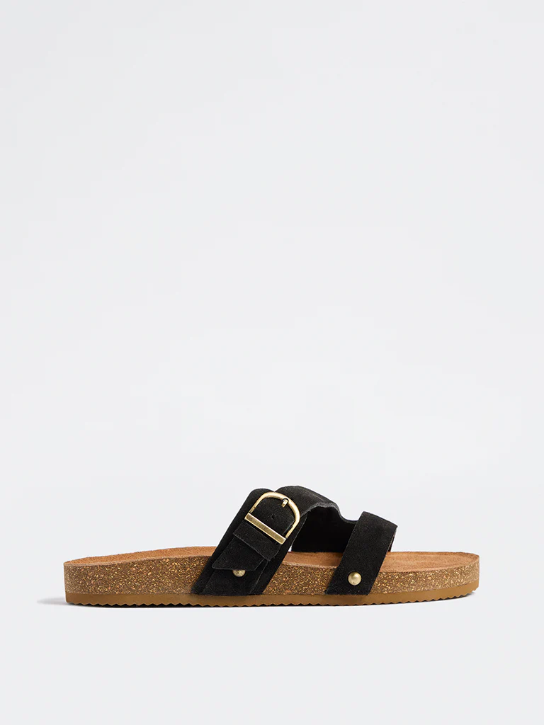 LUNA BLU Black Buckle-Detailed Slip-On Sandals