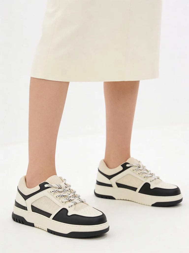 LUNA BLU Black Colour-Blocked Lace-Up Sneakers