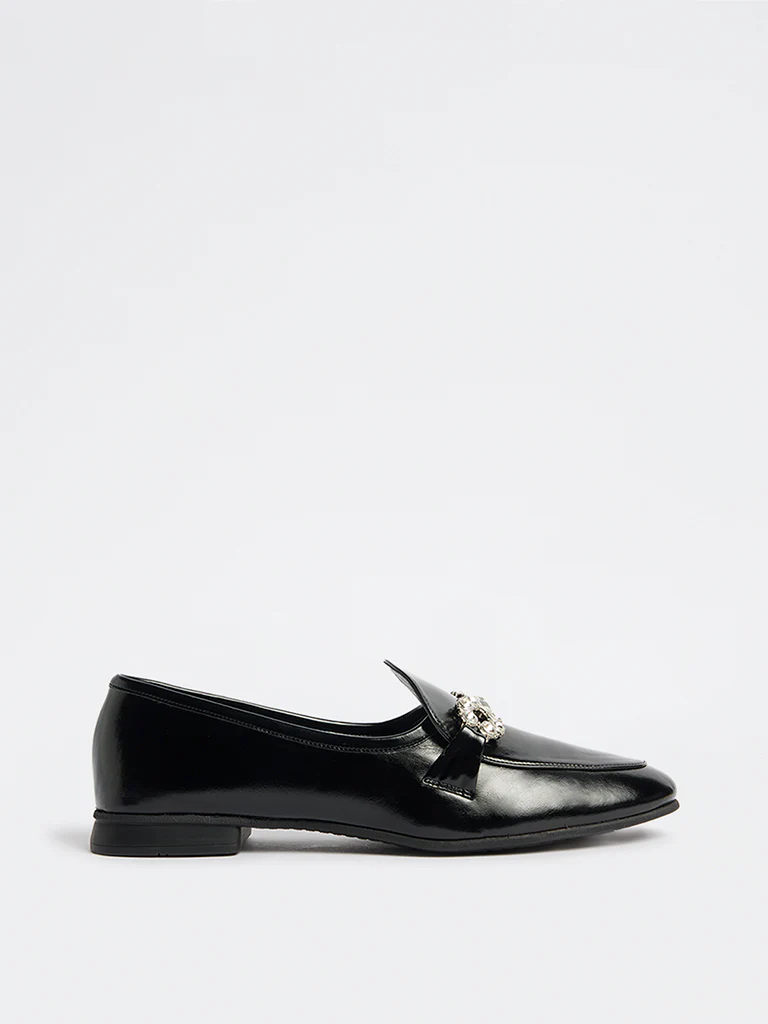 LUNA BLU Black Diamante Embellished Loafers