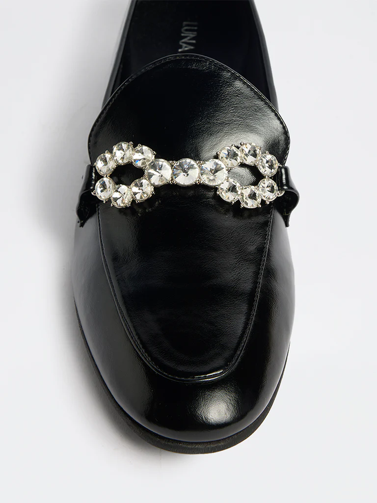 LUNA BLU Black Diamante Embellished Loafers - Image 3