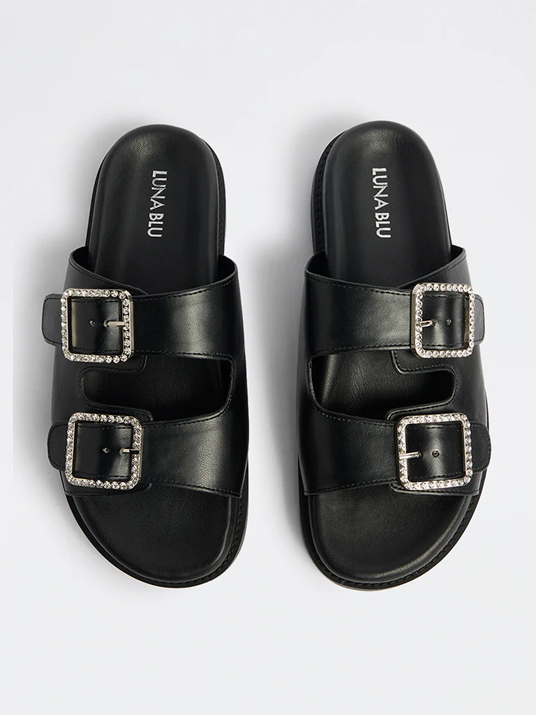 LUNA BLU Black Embellished Buckle-Detailed Sandals - Image 3
