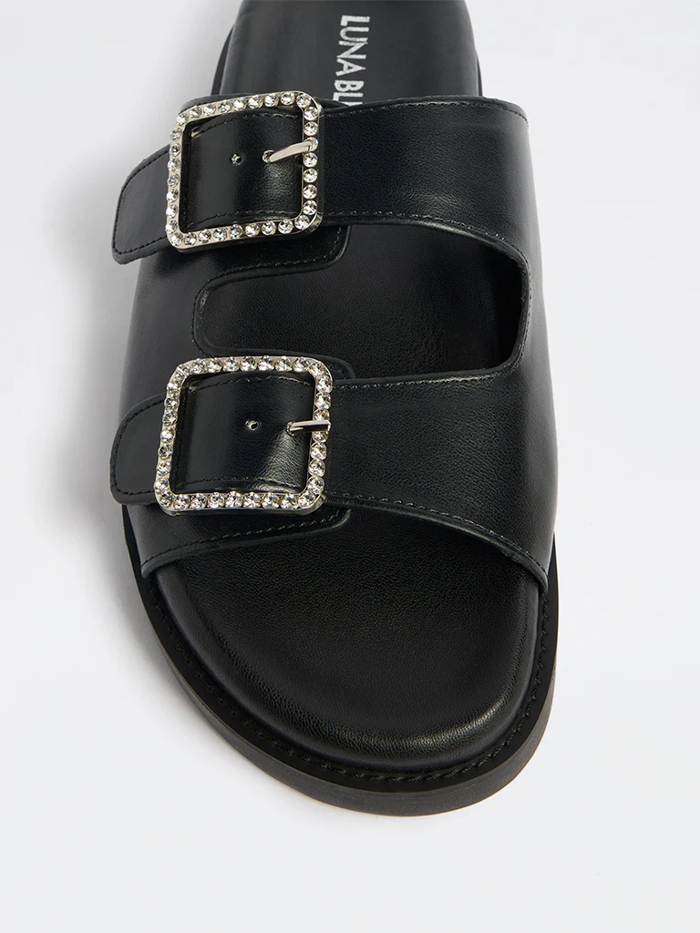 LUNA BLU Black Embellished Buckle-Detailed Sandals - Image 4