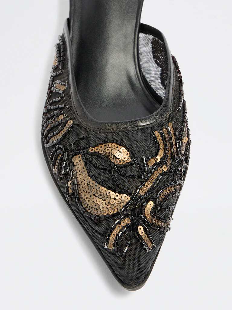 LUNA BLU Black Embellished Heel Mules - Image 4