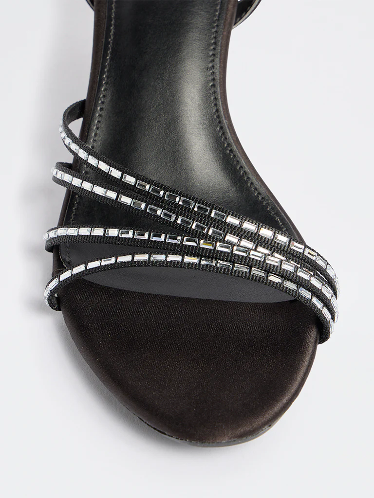 LUNA BLU Black Embellished Heel Sandals - Image 4