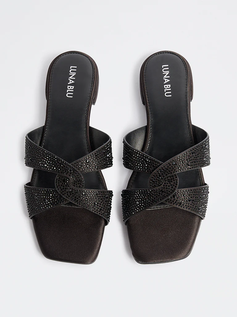 LUNA BLU Black Embellished Sandals - Image 3