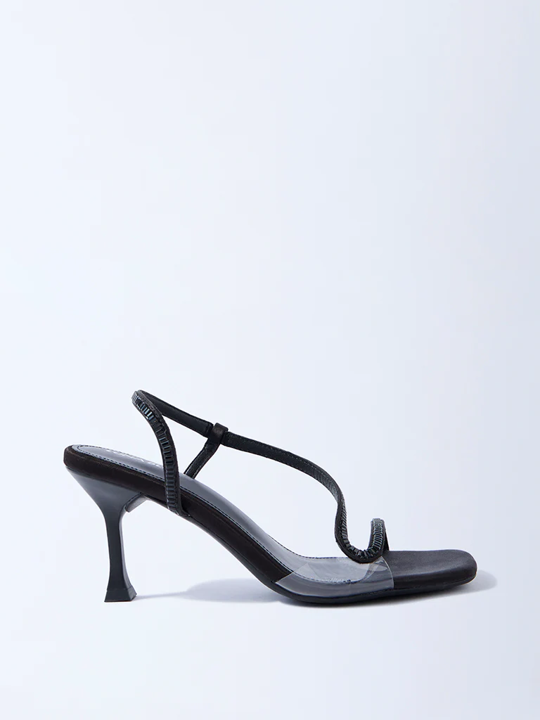 LUNA BLU Black Embellished Slingback Heel Sandals