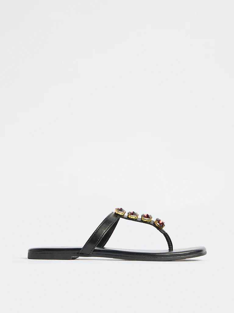LUNA BLU Black Embellished Thong-Strap Sandals