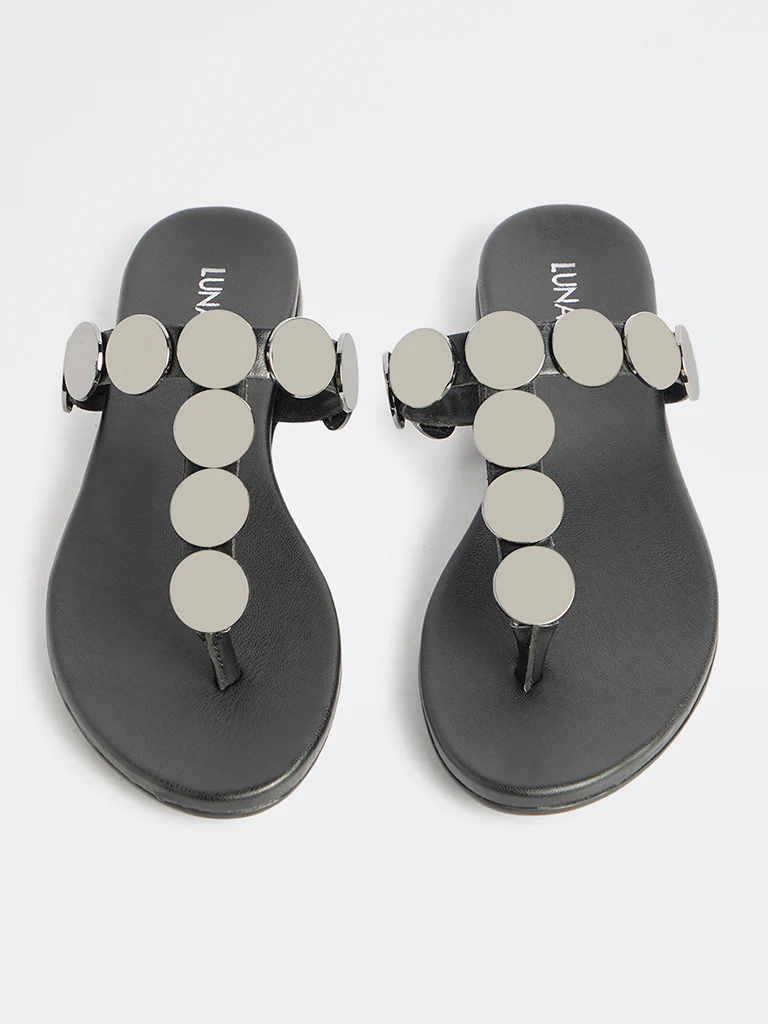 LUNA BLU Black Embellished Thong-Strap Sandals - Image 3