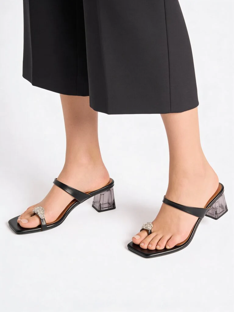 LUNA BLU Black Embellished Toe-Ring Heel Sandals