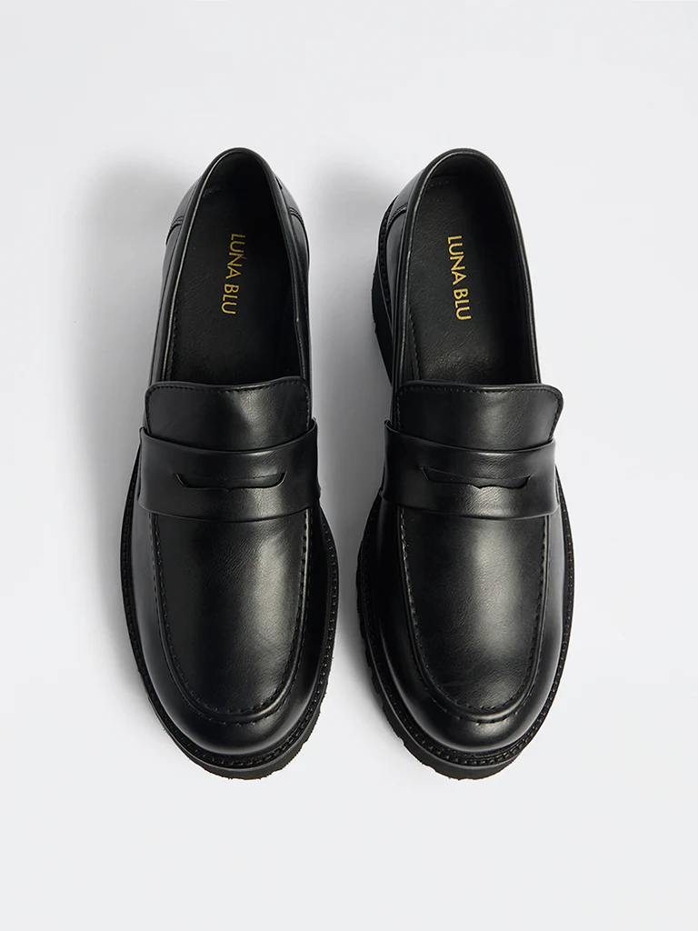 LUNA BLU Black Faux Leather Penny Loafers - Image 3