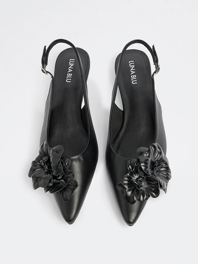 LUNA BLU Black Floral Detailed Pointed Toe Mules - Image 3