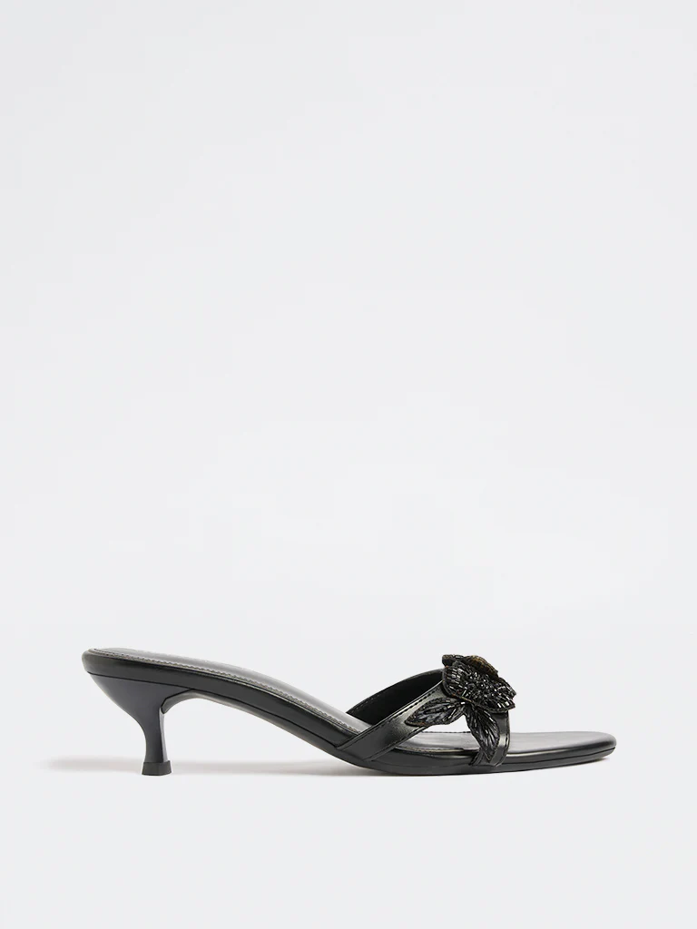 LUNA BLU Black Floral Embellished Kitten-Heel Sandals - Image 2