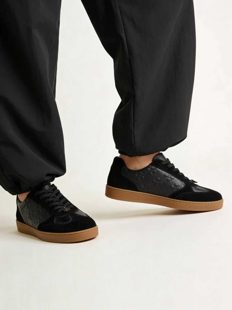 LUNA BLU Black Floral Embossed Suede Sneakers