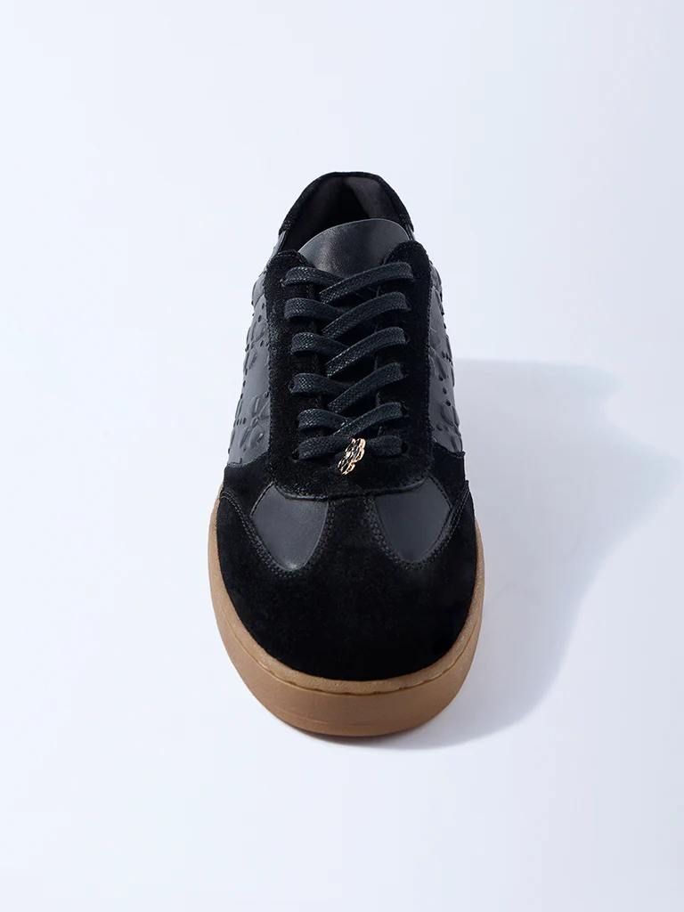 LUNA BLU Black Floral Embossed Suede Sneakers - Image 4