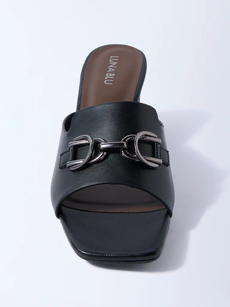 LUNA BLU Black Hardware-Detailed Heel Sandals - Image 3