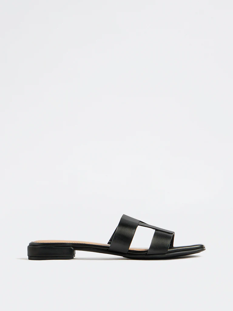 LUNA BLU Black Lock-Pattern Sandals - Image 2