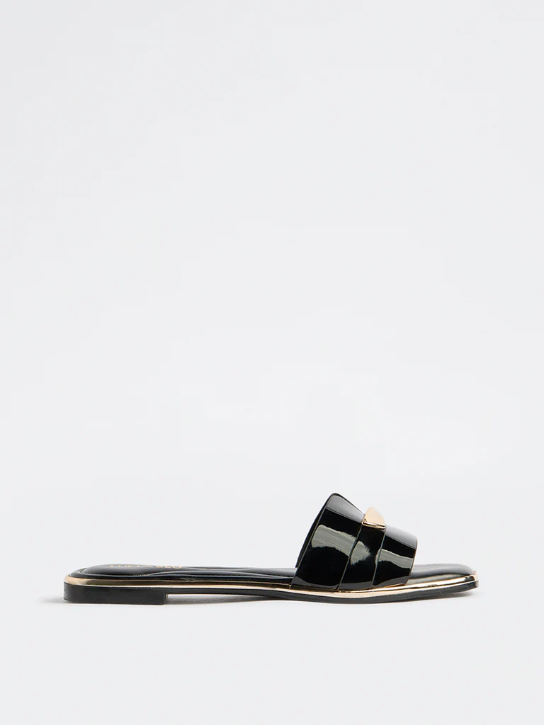 LUNA BLU Black Metallic-Detailed Slides - Image 2