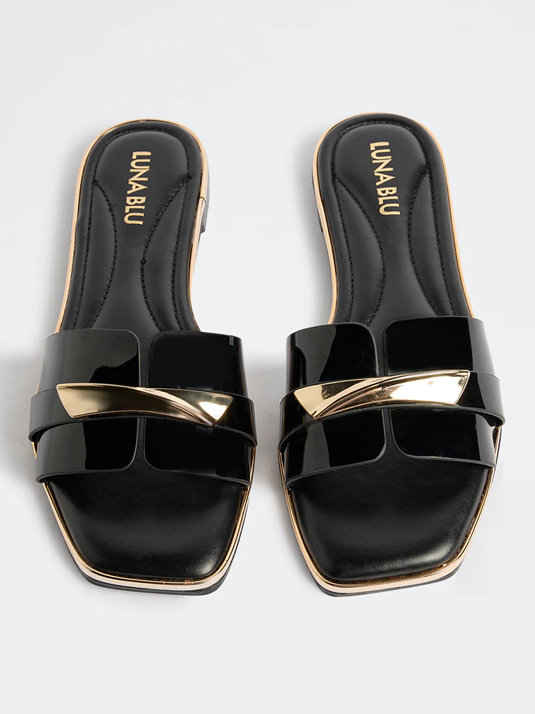 LUNA BLU Black Metallic-Detailed Slides - Image 3