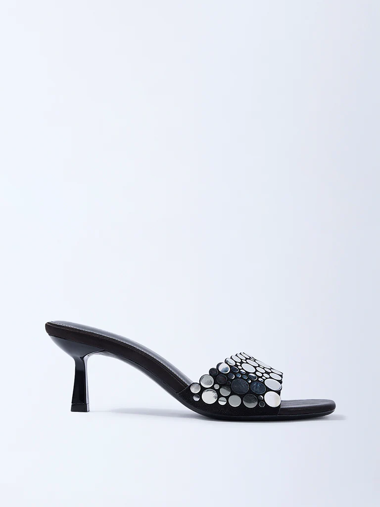 LUNA BLU Black Mirror-Detailed Heel Sandals