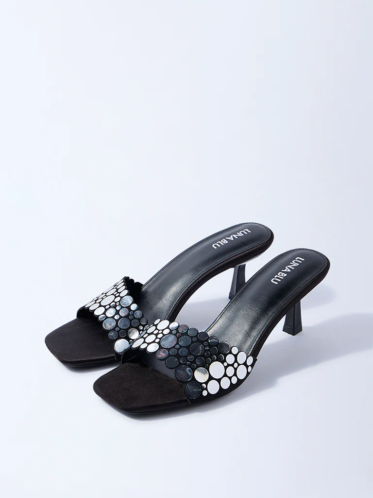 LUNA BLU Black Mirror-Detailed Heel Sandals - Image 2