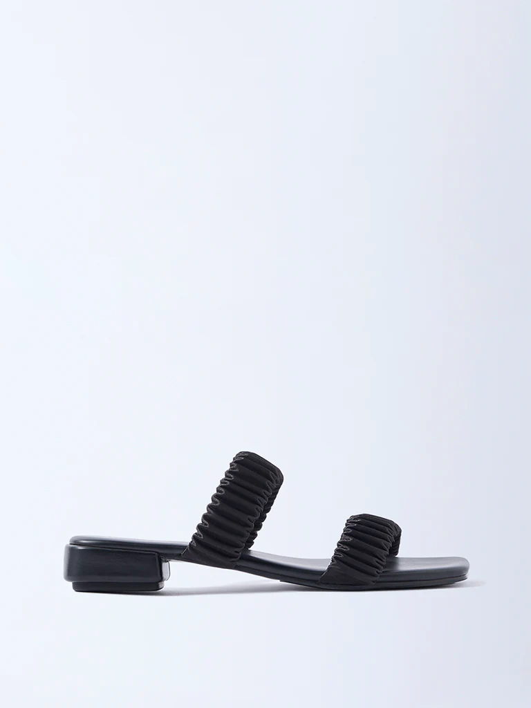 LUNA BLU Black Ruched Dual-Strap Sandals - Image 2