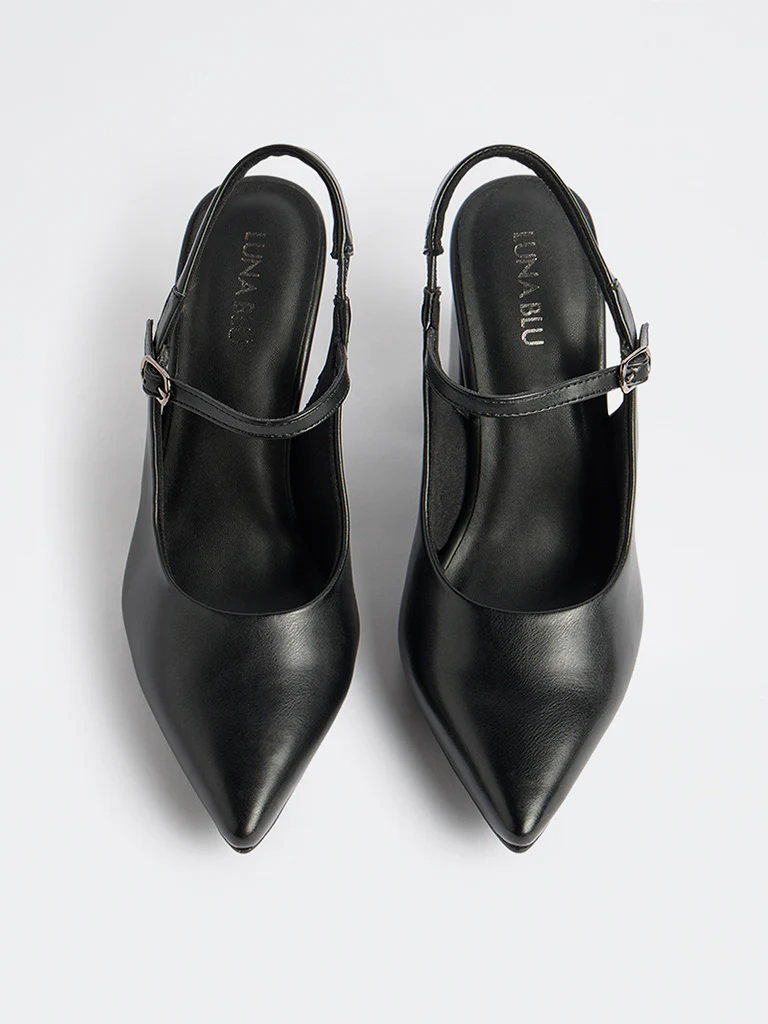 LUNA BLU Black Slingback Block Mules