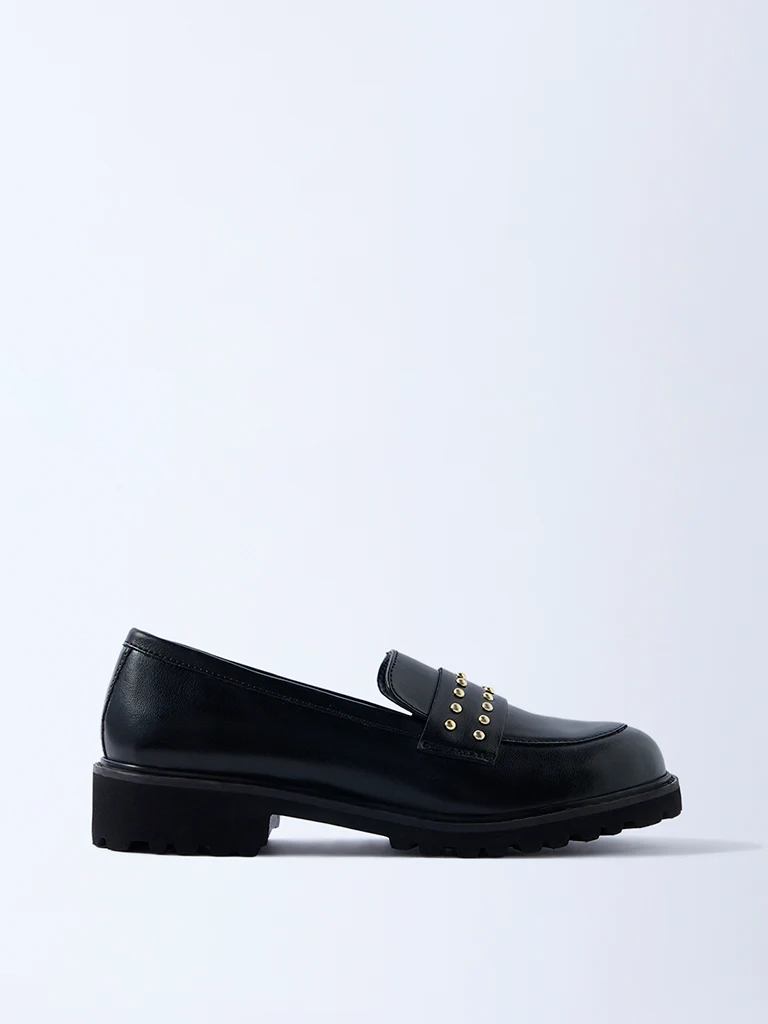 LUNA BLU Black Stud-Detailed Chunky Loafers