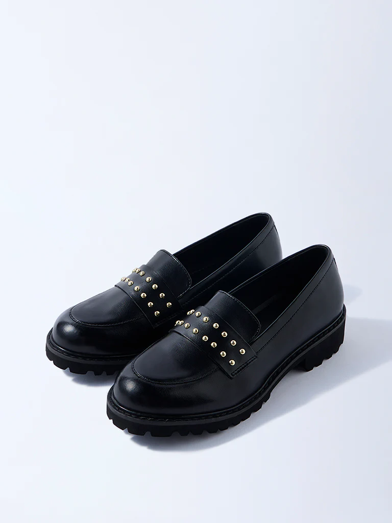 LUNA BLU Black Stud-Detailed Chunky Loafers - Image 2
