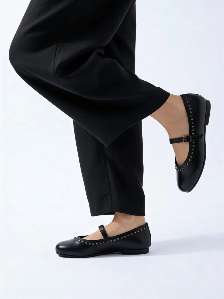 LUNA BLU Black Stud-Detailed Leather Mary Jane Shoes