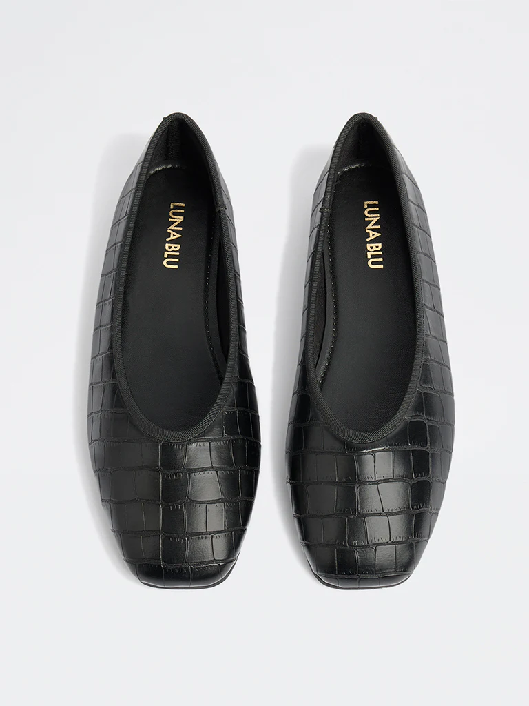 LUNA BLU Black Textured Ballerinas - Image 3