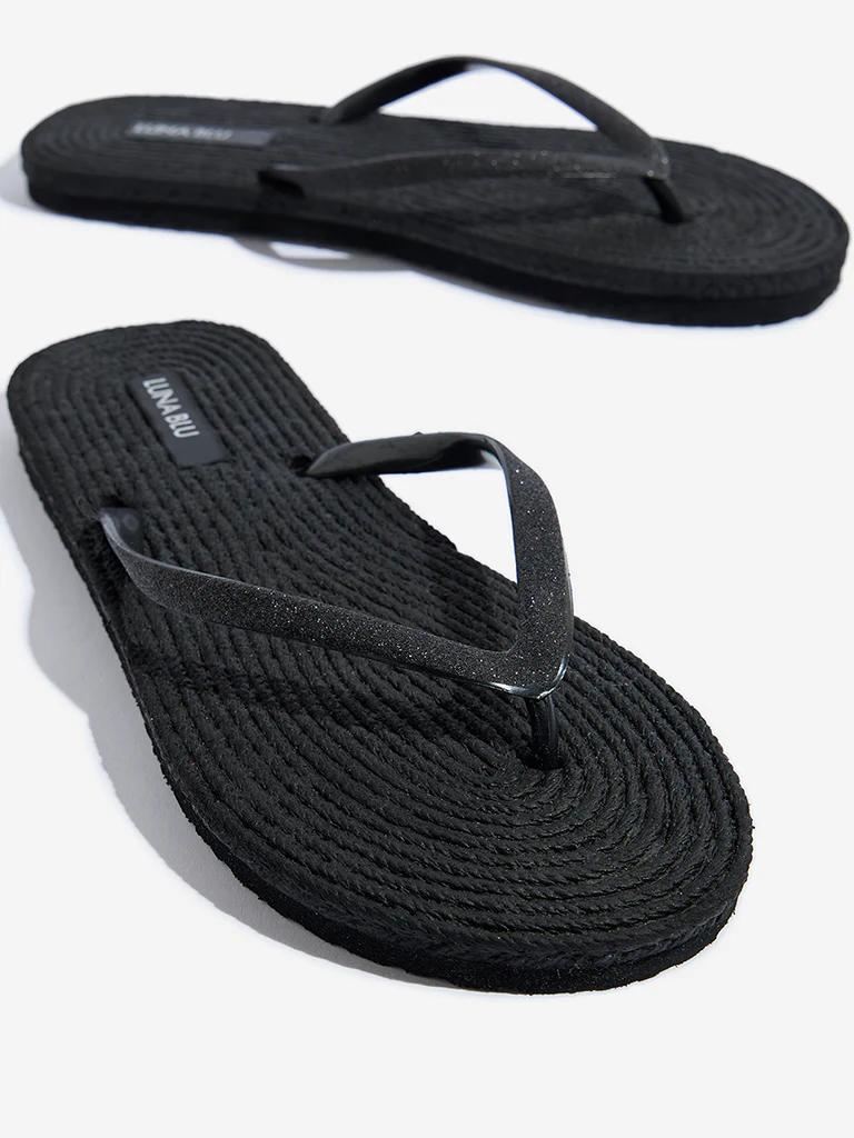 LUNA BLU Black Textured Flip-Flops - Image 4