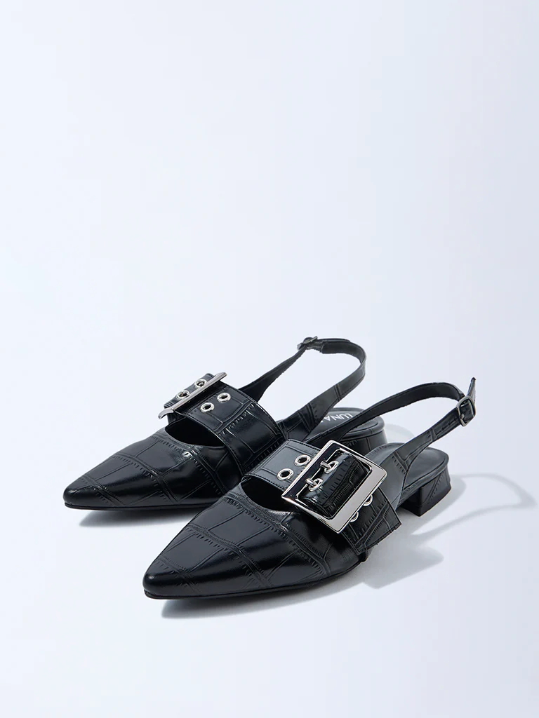 LUNA BLU Black Textured Slingback Mules - Image 2